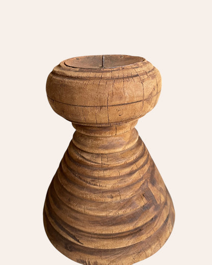 Vintage Round Wooden Candle, Planter & Statue Holder
