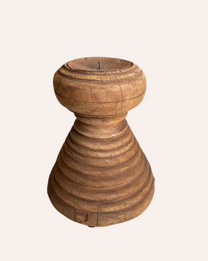 Vintage Round Wooden Candle, Planter & Statue Holder