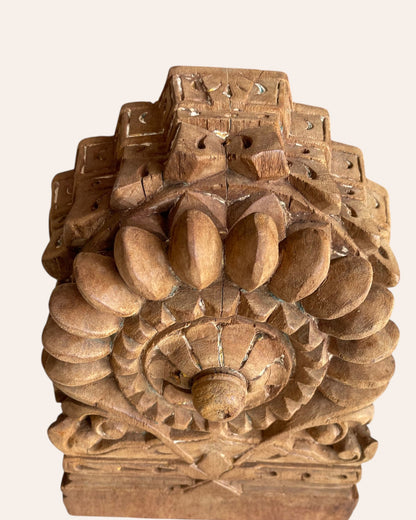 Vintage Hand-Carved Floral Medallion on Iron Stand