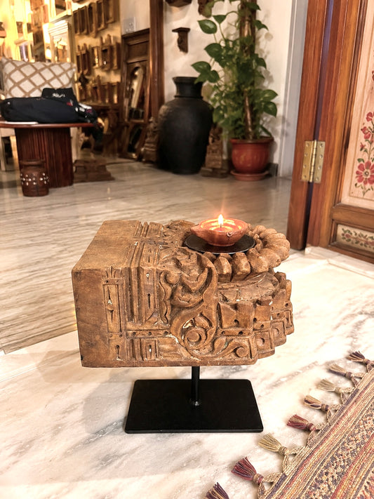 Vintage Hand-Carved Wooden Décor Stand