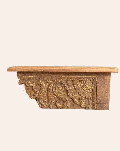 Vintage Hand-Carved Floral Wooden Wall Shelf