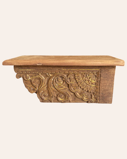 Vintage Hand-Carved Floral Wooden Wall Shelf