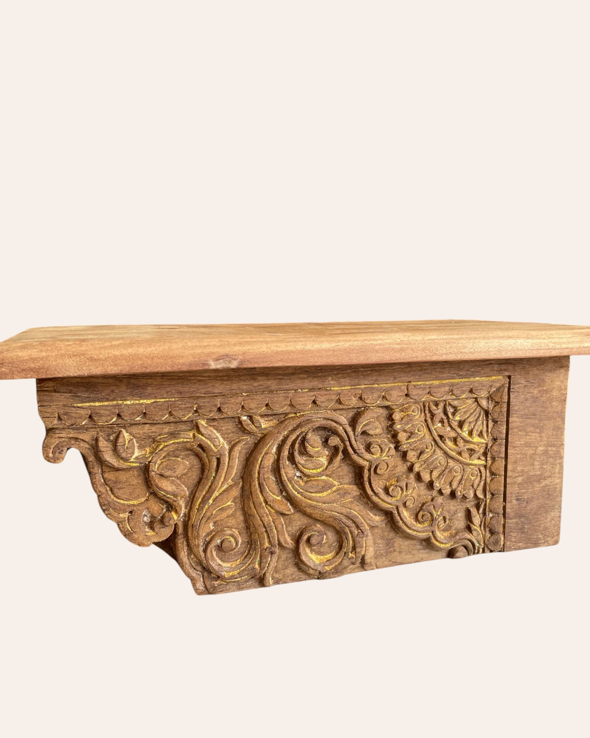vintage hand-carved floral wooden wall shelf