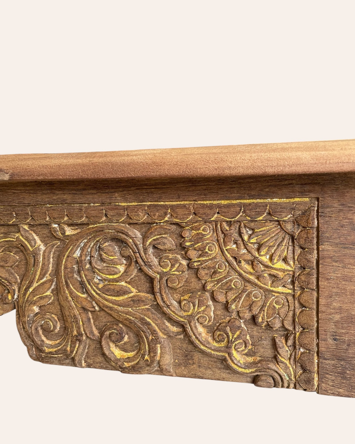 vintage hand-carved floral wooden wall shelf