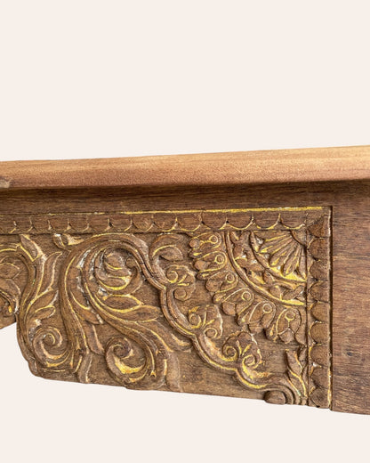 Vintage Hand-Carved Floral Wooden Wall Shelf