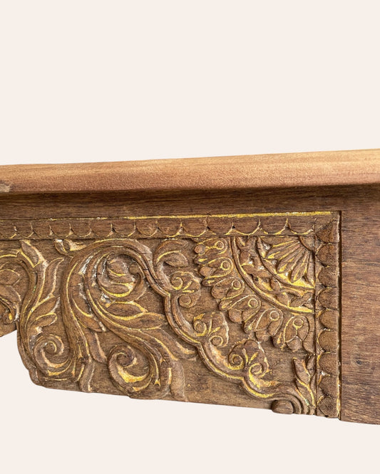 Vintage Hand-Carved Floral Wooden Wall Shelf
