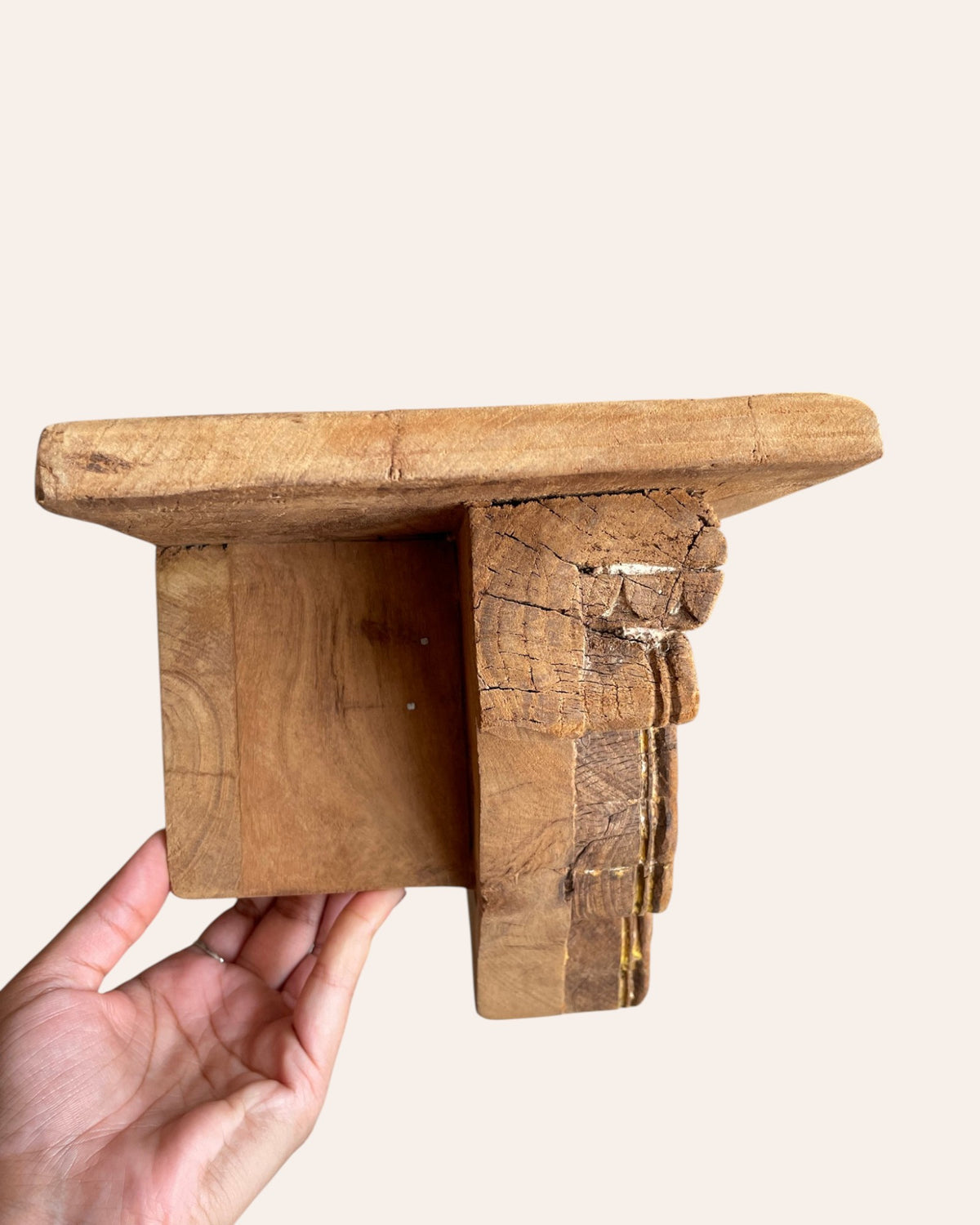 vintage hand-carved floral wooden wall shelf