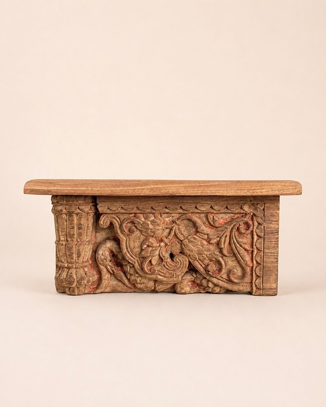 vintage hand-carved wooden wall shelf