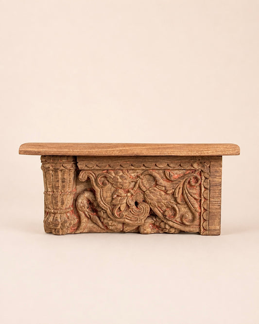 Vintage Hand-Carved Wooden Wall Shelf