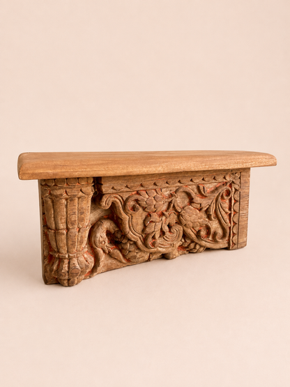 Vintage Hand-Carved Wooden Wall Shelf
