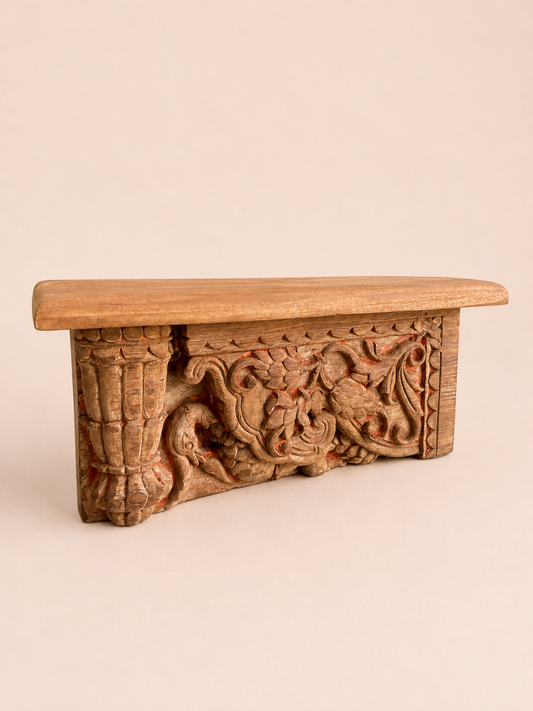 Vintage Hand-Carved Wooden Wall Shelf