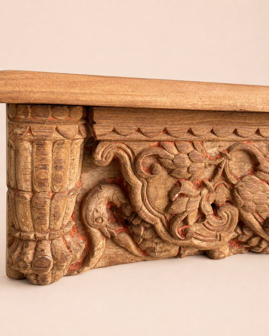 Vintage Hand-Carved Wooden Wall Shelf