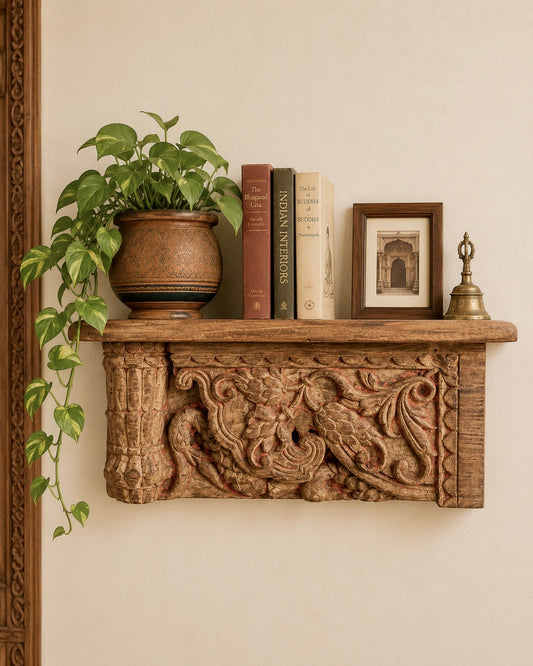 Vintage Hand-Carved Wooden Wall Shelf