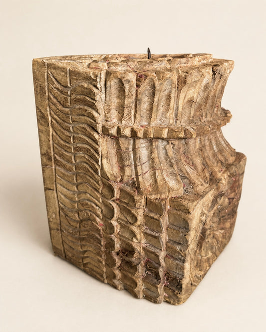 Vintage Hand-Carved Wooden Candle & Décor Stand