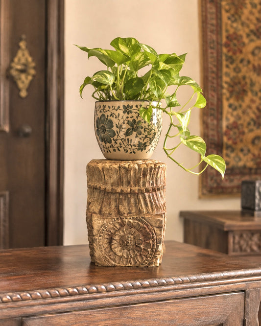 Vintage Hand-Carved Wooden Candle & Décor Stand