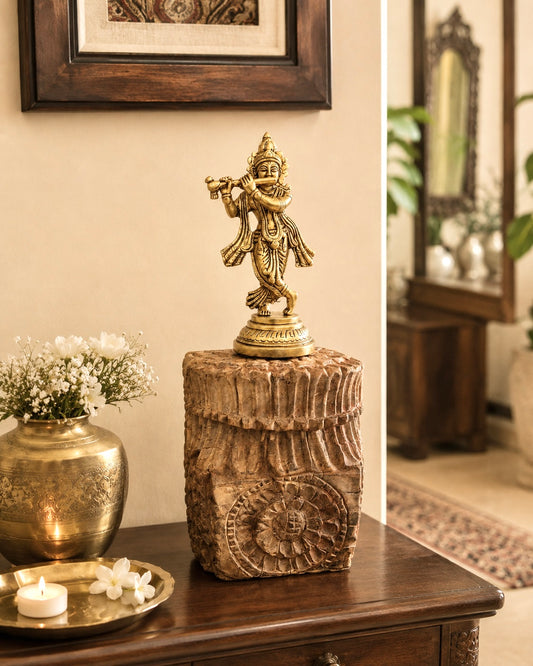 Vintage Hand-Carved Wooden Candle & Décor Stand