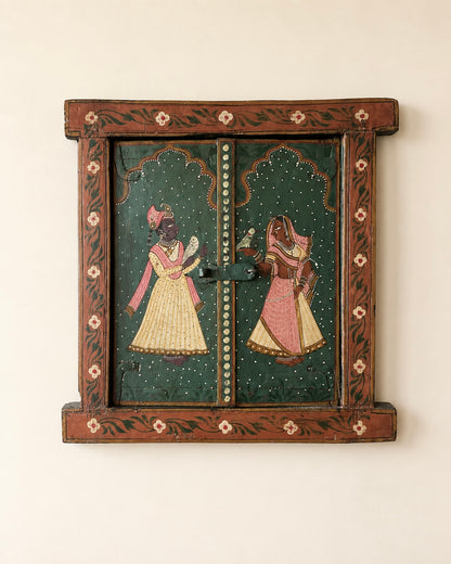 Raja Rani Hand-Painted Wooden Window Wall Décor