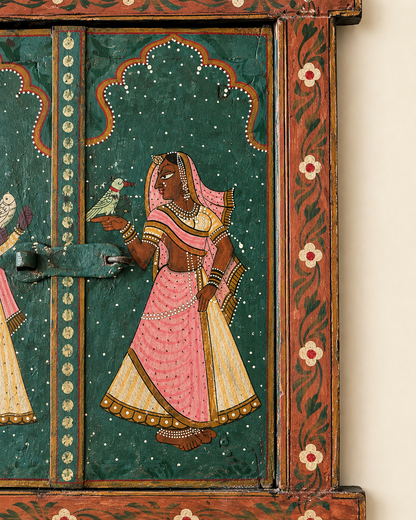 Raja Rani Hand-Painted Wooden Window Wall Décor