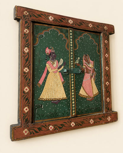 Raja Rani Hand-Painted Wooden Window Wall Décor