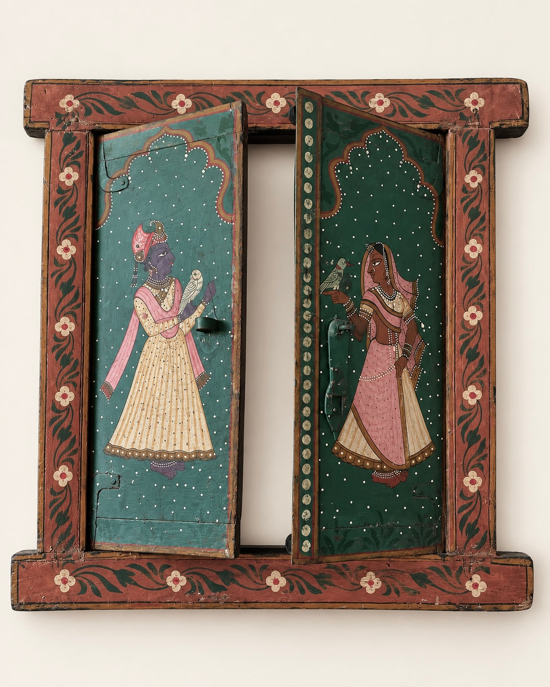 raja rani hand-painted wooden window wall décor