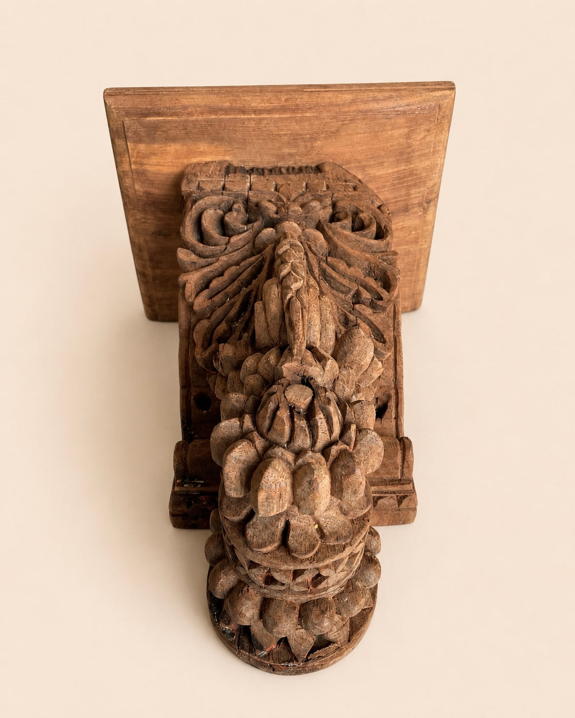 vintage hand-carved leaf & floral wooden wall bracket / shelf