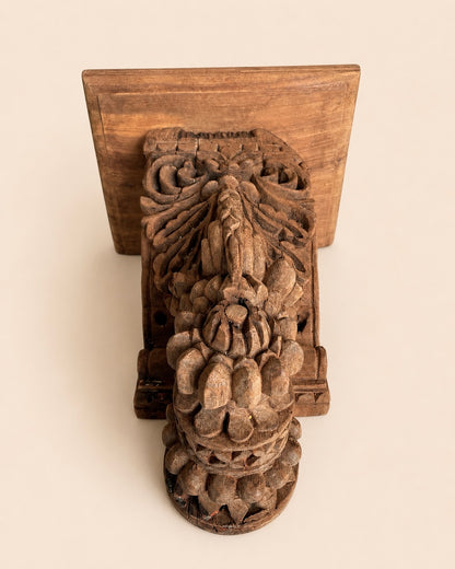 Vintage Hand-Carved Leaf & Floral Wooden Wall Bracket / Shelf
