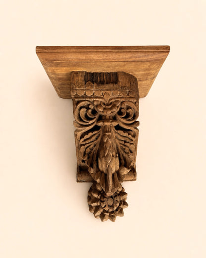 Vintage Hand-Carved Leaf & Floral Wooden Wall Bracket / Shelf