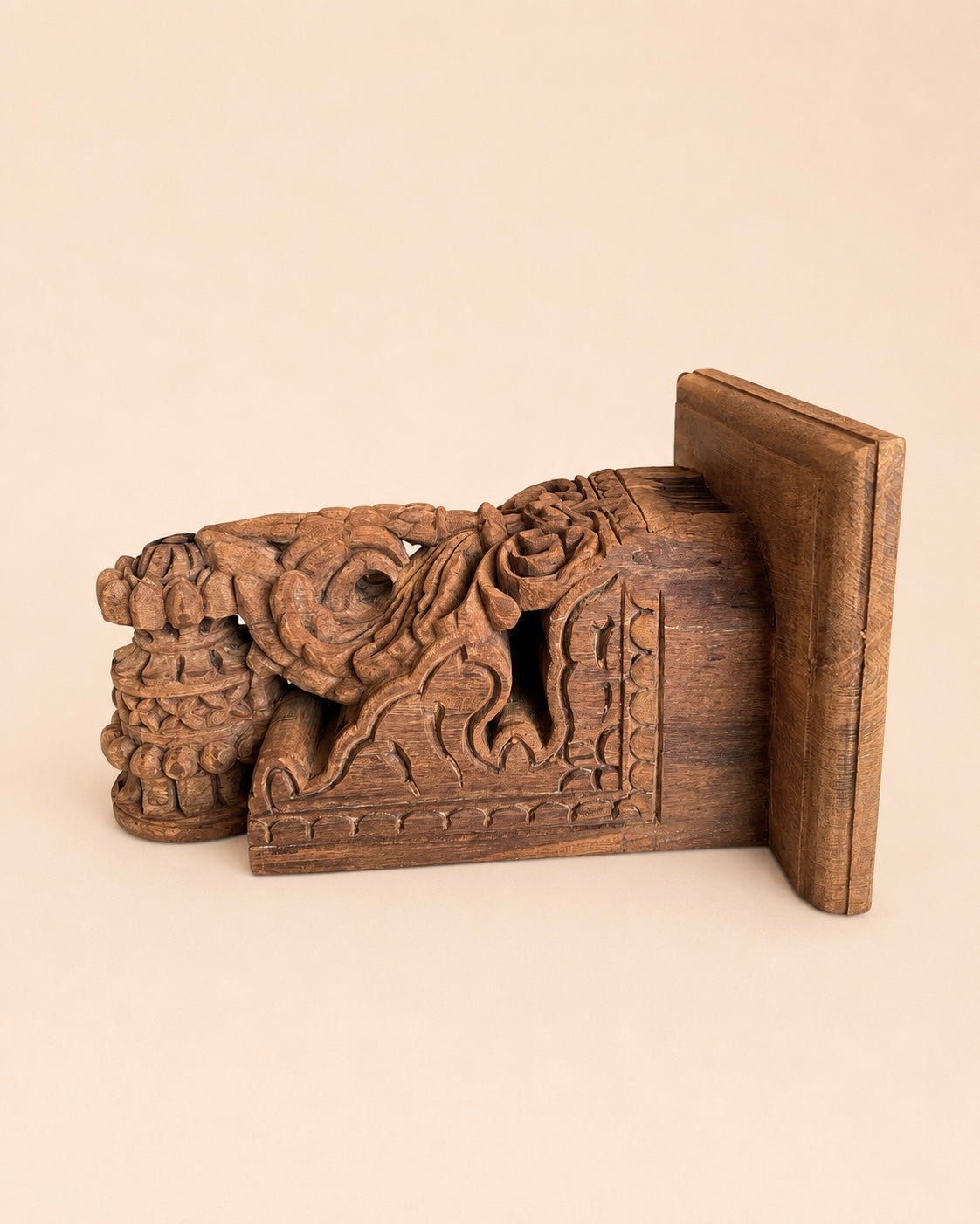 vintage hand-carved leaf & floral wooden wall bracket / shelf