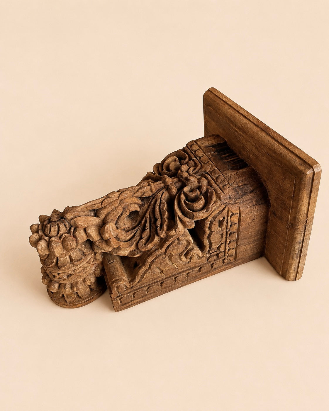 vintage hand-carved leaf & floral wooden wall bracket / shelf