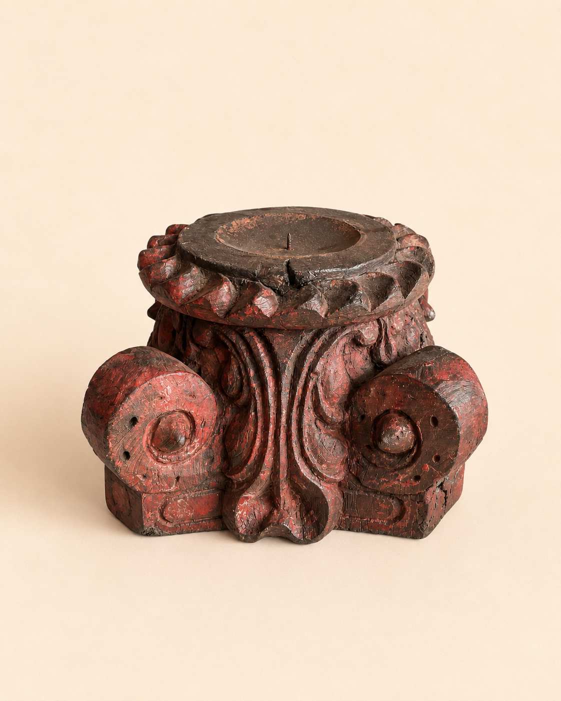 vintage distressed red pillar base plant, statue & candle stand – set of 2