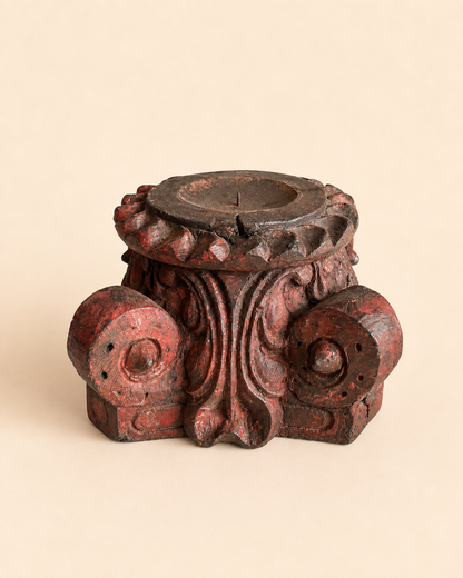 Vintage Distressed Red Pillar Base Plant, Statue & Candle Stand – Set of 2