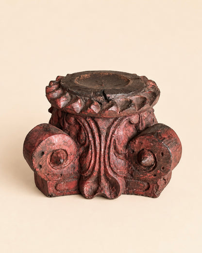 Vintage Distressed Red Pillar Base Plant, Statue & Candle Stand – Set of 2