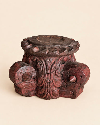 Vintage Distressed Red Pillar Base Plant, Statue & Candle Stand – Set of 2