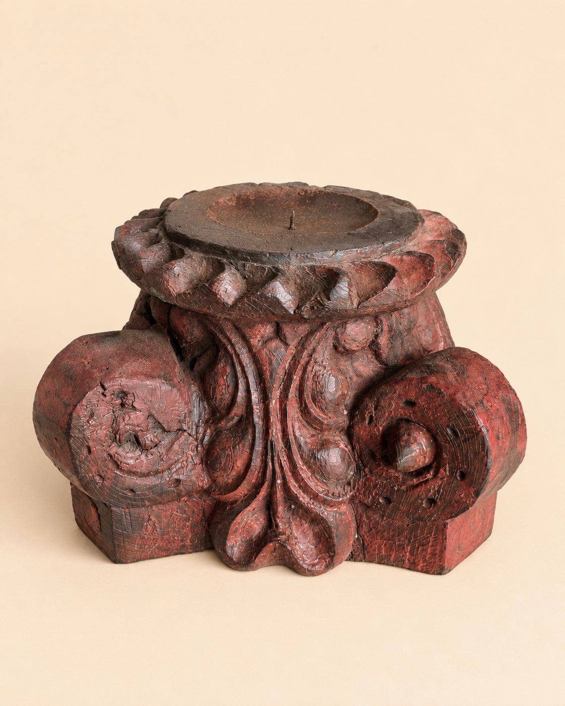 vintage distressed red pillar base plant, statue & candle stand – set of 2