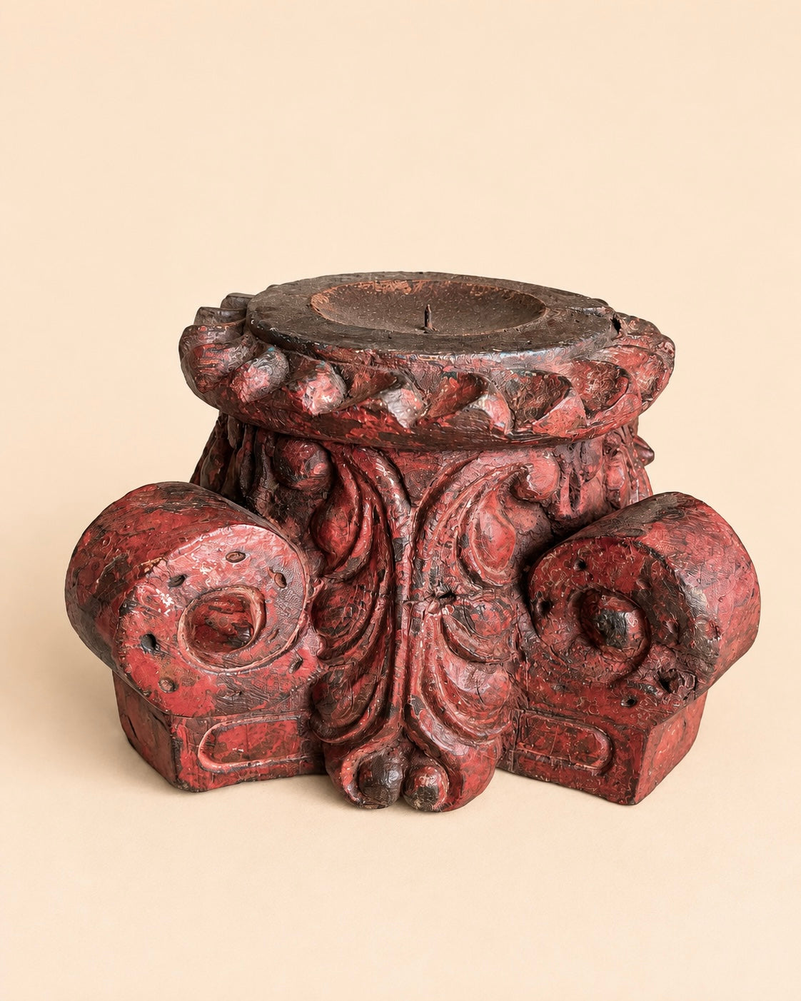 vintage distressed red pillar base plant, statue & candle stand – set of 2