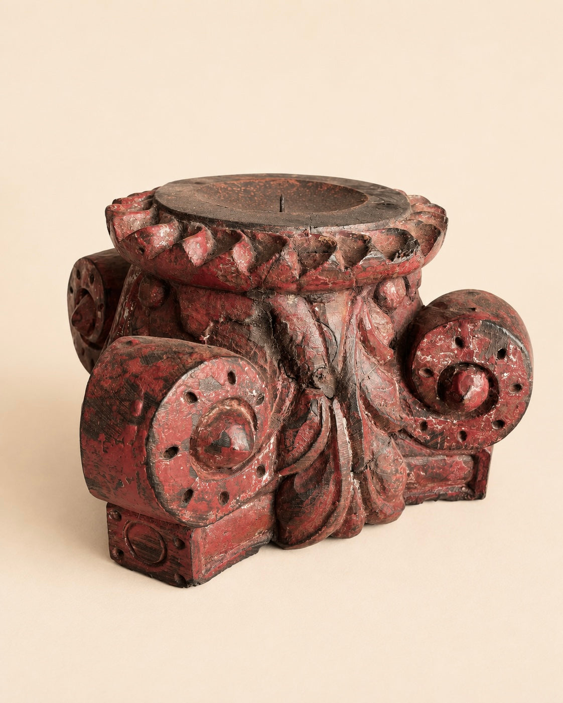 vintage distressed red pillar base plant, statue & candle stand – set of 2