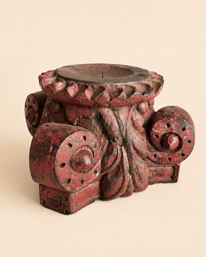 Vintage Distressed Red Pillar Base Plant, Statue & Candle Stand – Set of 2