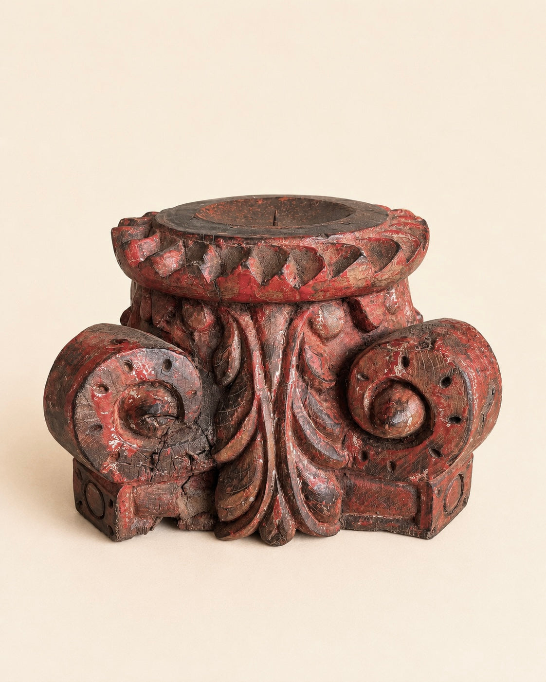 vintage distressed red pillar base plant, statue & candle stand – set of 2
