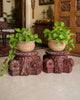 Vintage Distressed Red Pillar Base Plant, Statue & Candle Stand – Set of 2