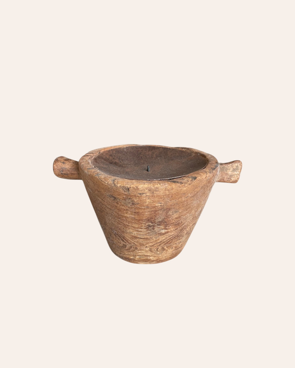 vintage old wooden candle holder & planter