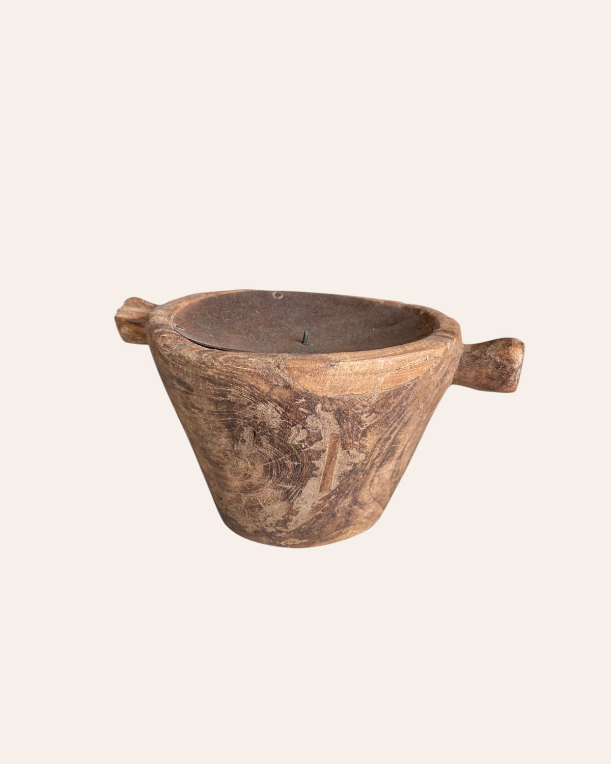 vintage old wooden candle holder & planter