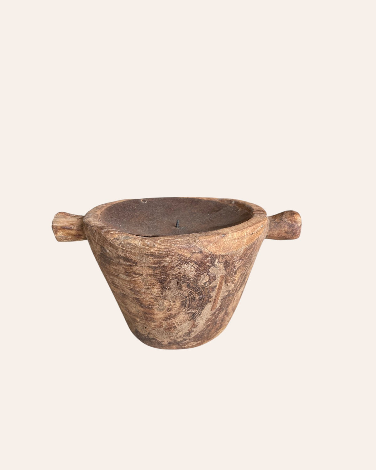 vintage old wooden candle holder & planter