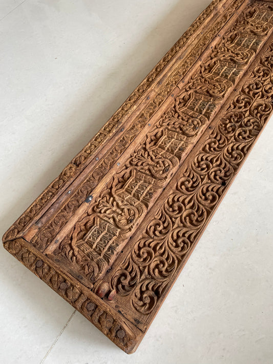 Vintage Hand-Carved Architectural Wooden Wall Panel