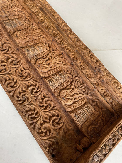 Vintage Hand-Carved Architectural Wooden Wall Panel