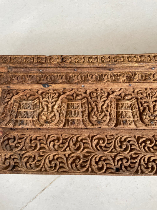 Vintage Hand-Carved Architectural Wooden Wall Panel