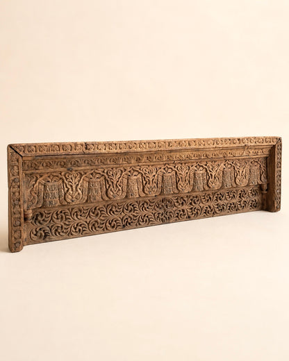 Vintage Hand-Carved Architectural Wooden Wall Panel