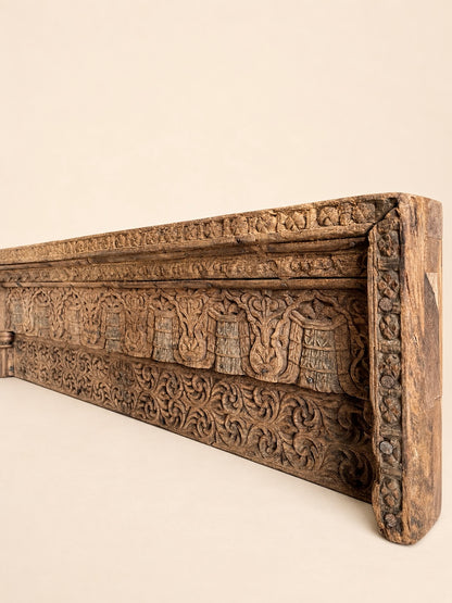Vintage Hand-Carved Architectural Wooden Wall Panel