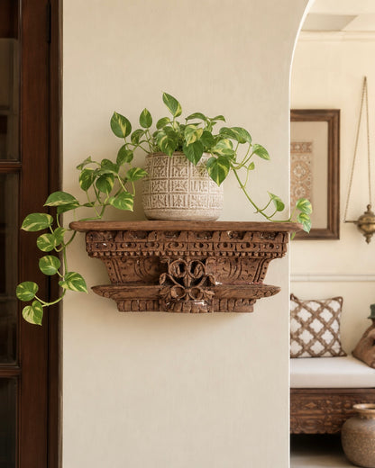 Old Indian Architectural Carved Wooden Wall Shelf