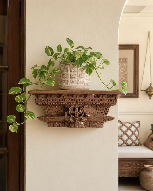 Old Indian Architectural Carved Wooden Wall Shelf