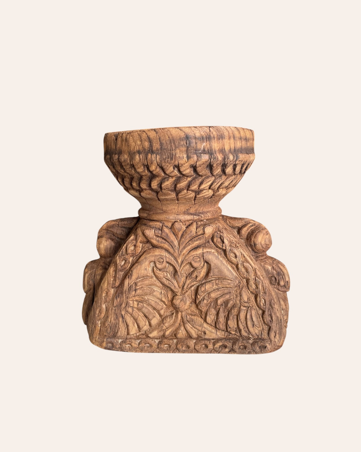 vintage gujarat hand-carved candle holder & planter